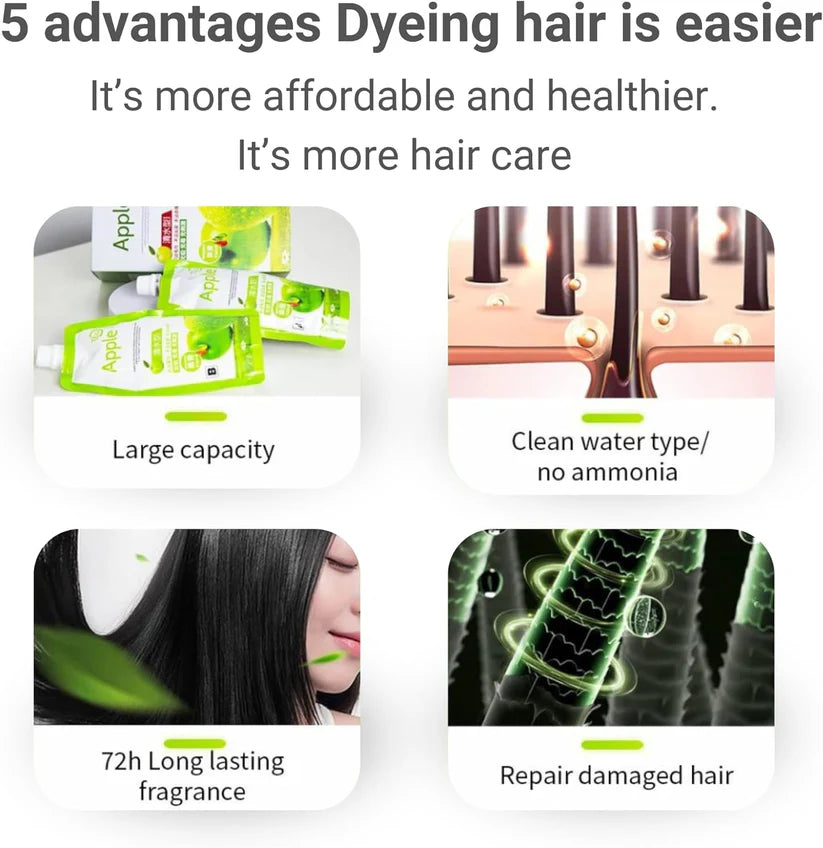 Apple Ammonia-Free Black Hair Cream 500ml (Pack of 2) Fast-Coloring, Gentle Hair Dye Solution